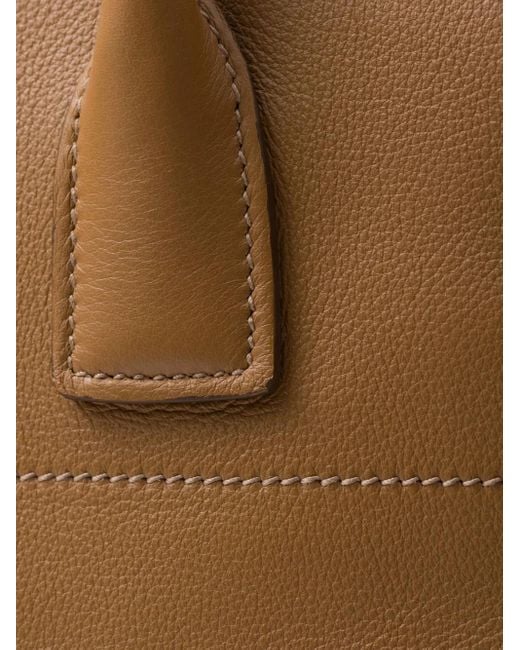 Prada Brown Leather Tote Hand Bag With Logo