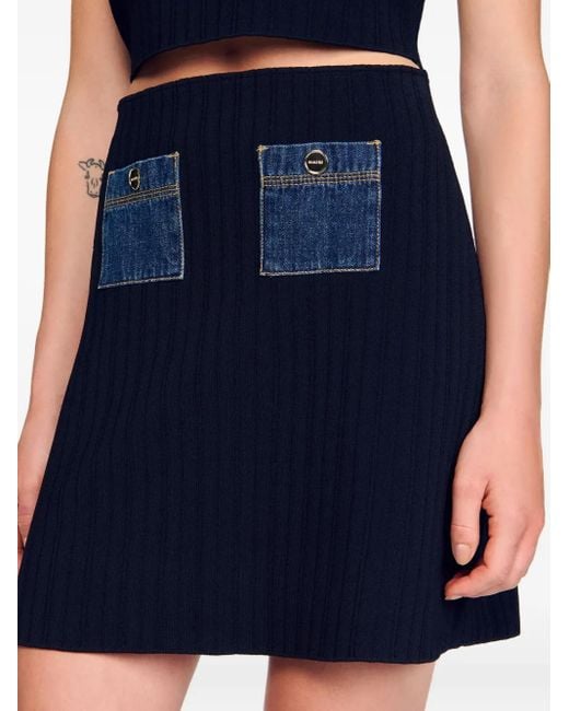 Sandro Blue Gerippter Minirock mit Jeanstasche
