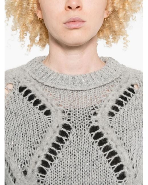 Antonelli Gray Sequin-Embellished Diamond-Pattern Sweater