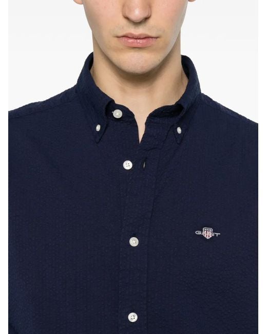 Gant Seersucker Button-Down Overhemd in het Blue voor heren