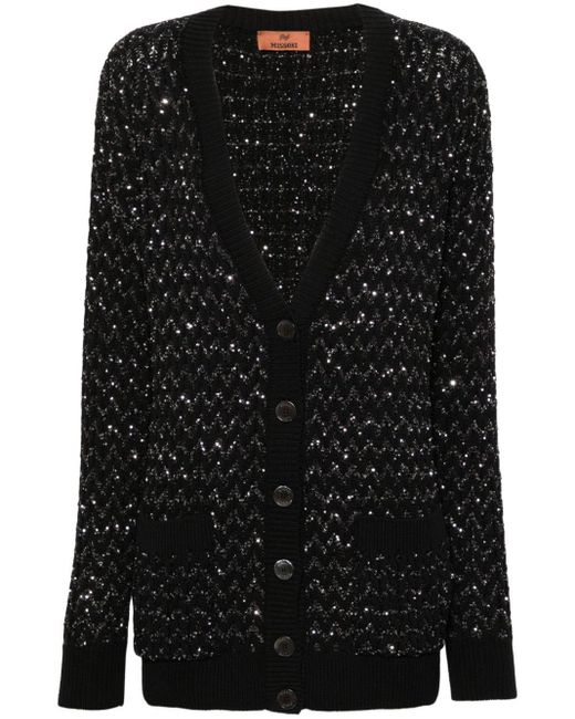 Missoni Black Zigzag-knit Sequinned Cardigan
