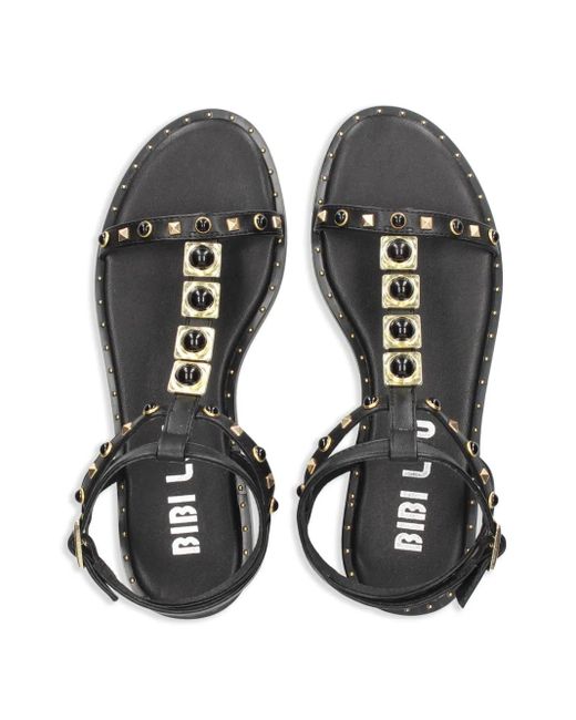 Bibi Lou Black Stud-Embellished Flat Sandals