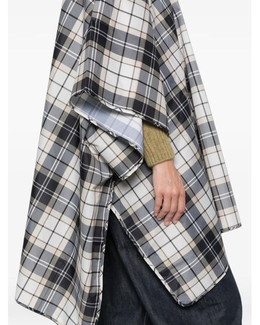 Barbour Gray Tartan-Print Hooded Poncho