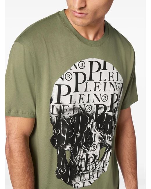 Philipp Plein Green Print Skull T-Shirt for men