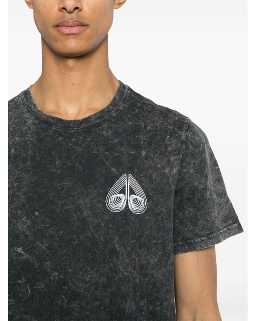 Moose Knuckles Logo-Print-T-Shirt mit Bleach-Effekt in Black für Herren