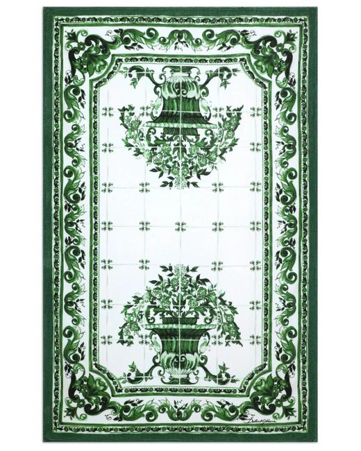 Dolce & Gabbana Green Majolica-Print Cotton Beach Towel
