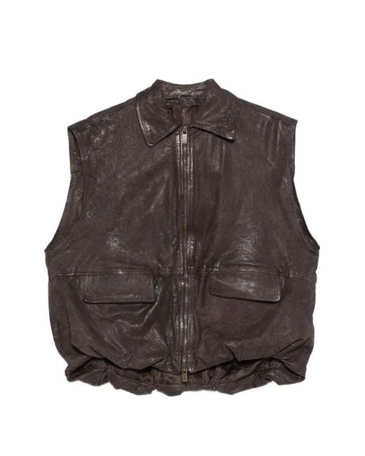 Salvatore Santoro Brown Leather Zipped Vest