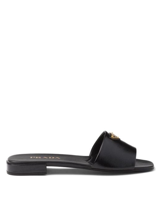 Prada Black Slipper Mit Triangel-Logo