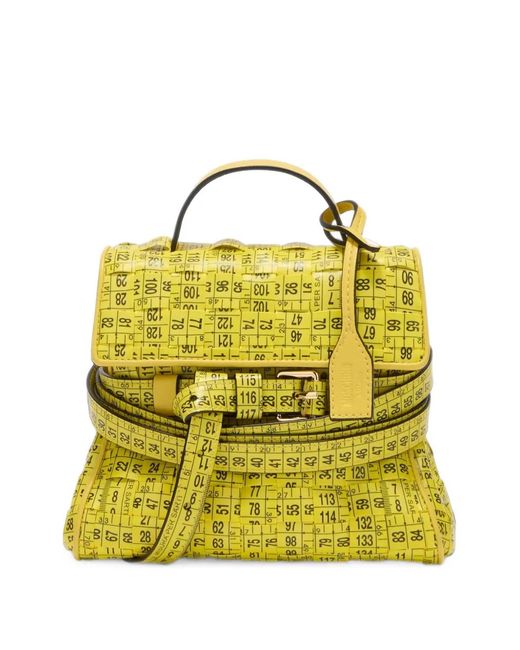 Moschino Yellow Tape-Measure-Print Buckled Tote Bag