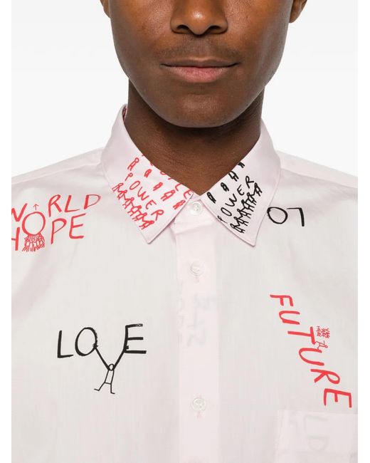 Comme des Garçons Pink Chemise En Coton À Slogan Imprimé for men