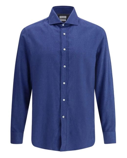 Chemise Manches Longues À Poignets Boutonnés Brunello Cucinelli pour homme en coloris Blue