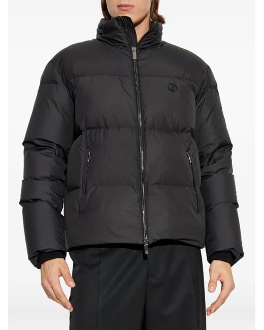 Giorgio Armani Gray Logo-Embroidered Quilted Jacket for men