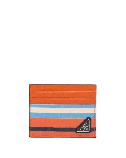 Prada Orange Saffiano-leather Card Holder for men