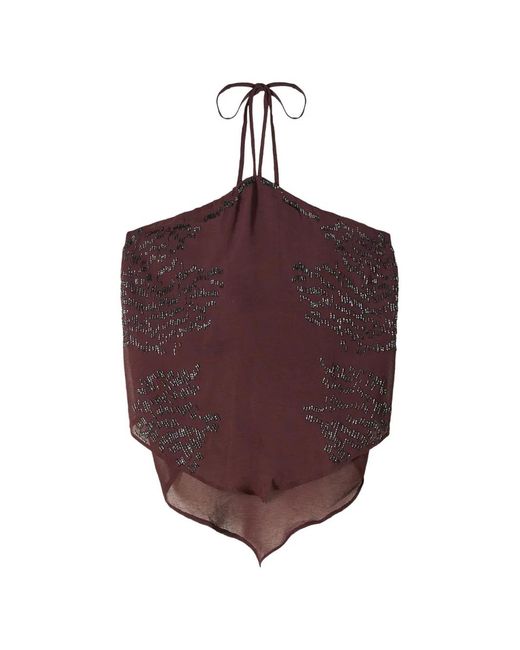 Patrizia Pepe Purple Embroidered Halterneck Top