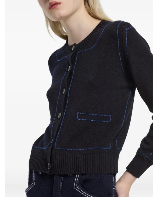 Barrie Black Contrast-Stitching Cardigan