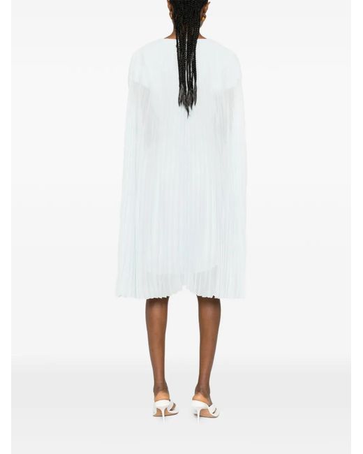 Boss White Layered Plissé Dress With Cape