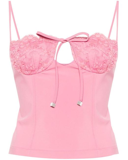 Blumarine Pink Lace-detail Jersey Top