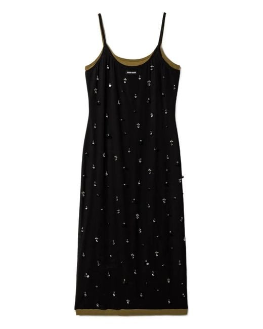 Miu Miu Black Robe Mi-Longue À Broderies