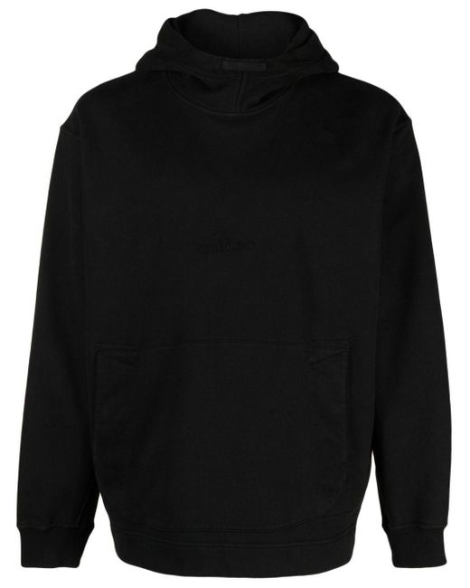 Stone Island Black Logo-embroidered Cotton Hoodie for men