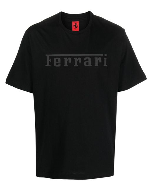Ferrari Black Logo-silicone Print Cotton T-shirt