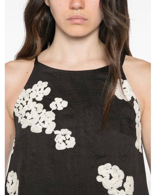 MOUTAKI Black Floral-Embroidered Sleeveless Blouse