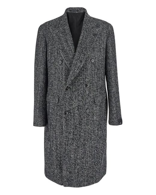Tagliatore Gray Herringbone Double-Breasted Coat for men