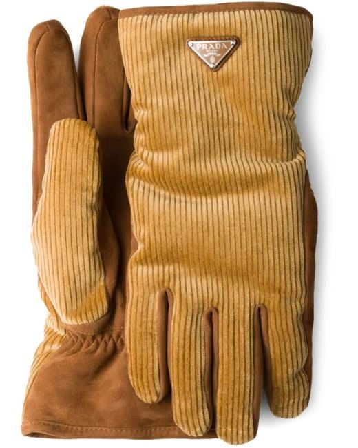 Prada Brown Corduroy Gloves for men