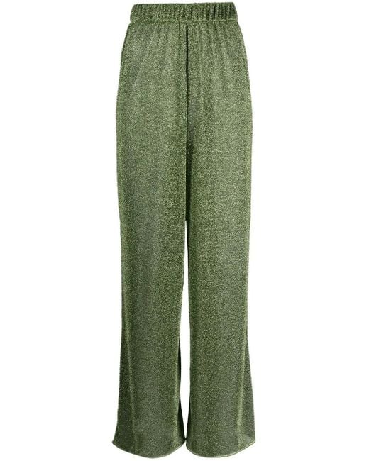 Oseree Green Lurex-detail High-waisted Trousers