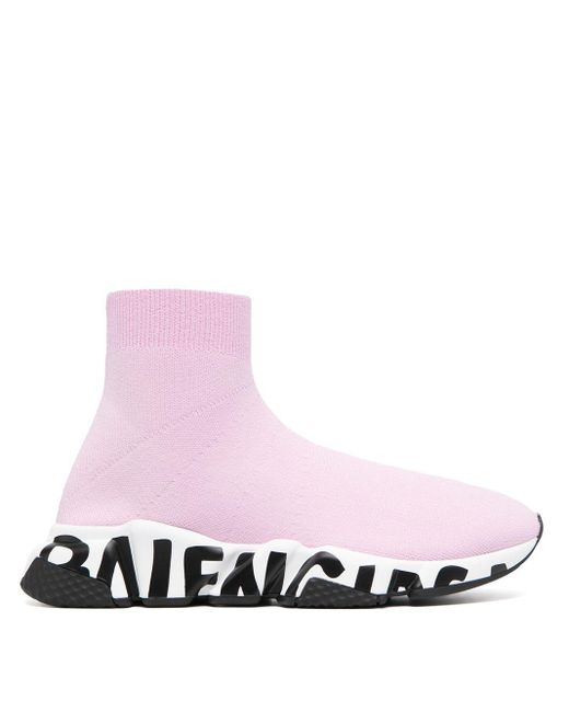 Balenciaga Speed Graffiti Sock Sneakers in Pink | Lyst