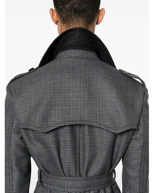 Tagliatore Gray Houndstooth Double-Breasted Coat for men