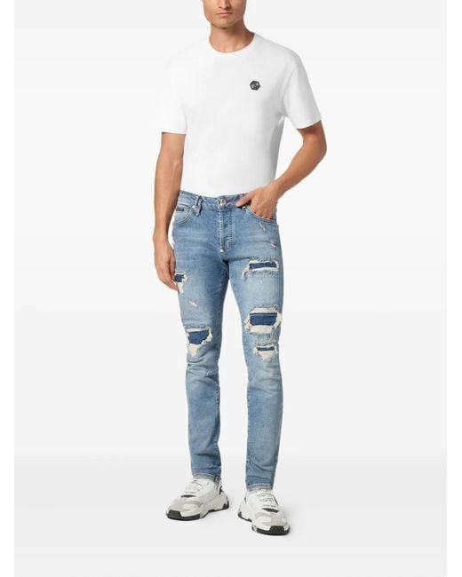Philipp Plein Blue Distressed-Effect Jeans for men