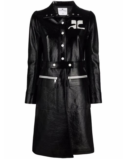 Courreges Black Logo-Appliqué Vinyl Trench Coat