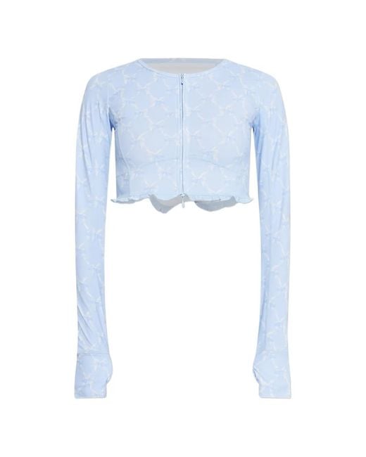 LoveShackFancy Blue Laudie Ruffle Long-Sleeve Top
