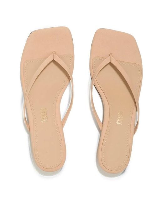 TKEES Natural Julia Square-Toe Leather Sandals