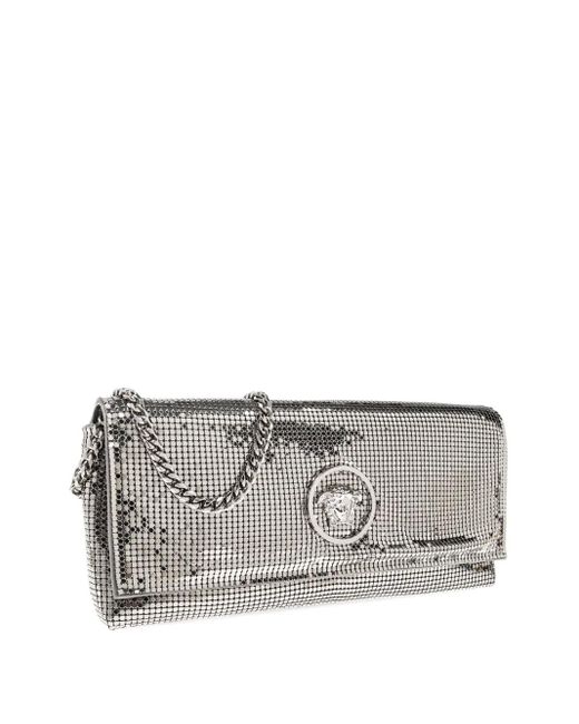 Versace Gray La Medusa Metal Mesh Clutch Bag