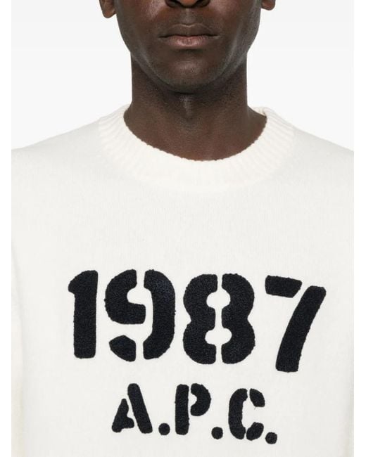 A.P.C. White Crew-Neck Long-Sleeve Sweater for men
