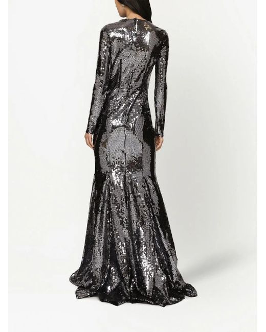 Dolce & Gabbana Gray Corset-Detail Sequinned Gown