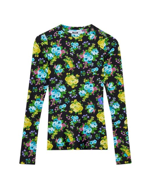MSGM Green Haut À Fleurs