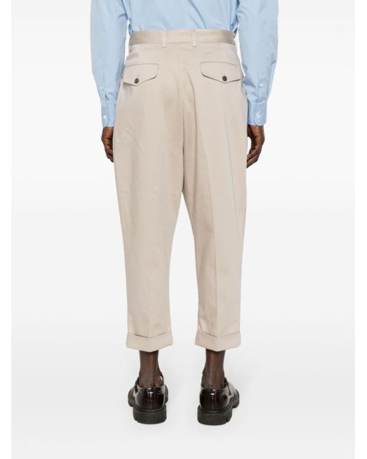 AMI Pleat-detail Cotton Trousers in het Natural voor heren