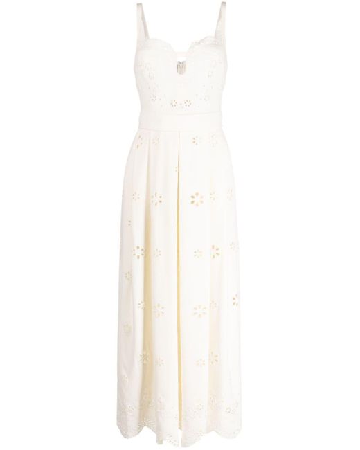 Elie Saab White Broderie-anglaise Sleeveless Midi Dress
