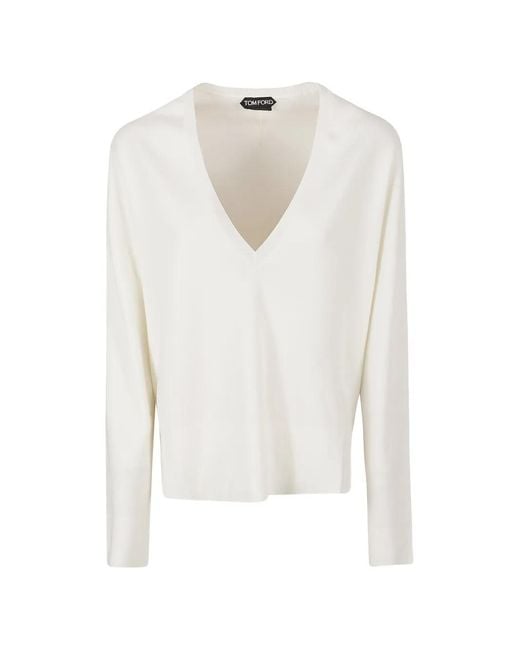 Tom Ford White V-Neck Drop-Shoulder Sweater