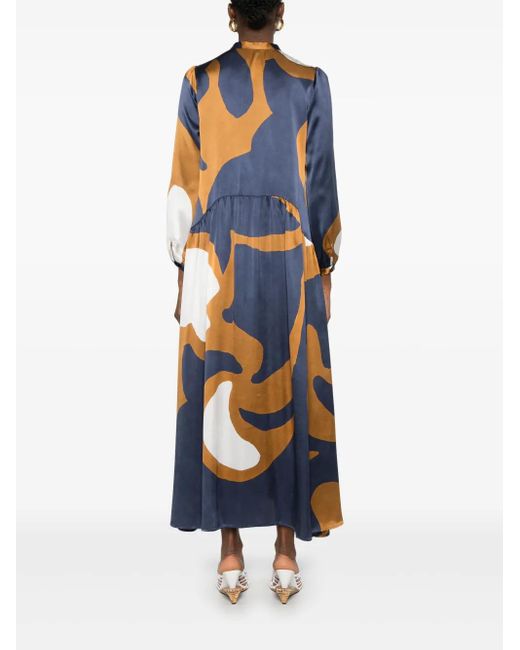 Kiton Blue Abstract-Print Maxi Dress