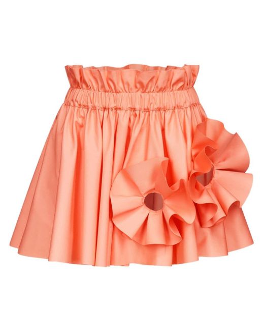 Area Orange Ruffled Flower-appliqué Mini Skirt