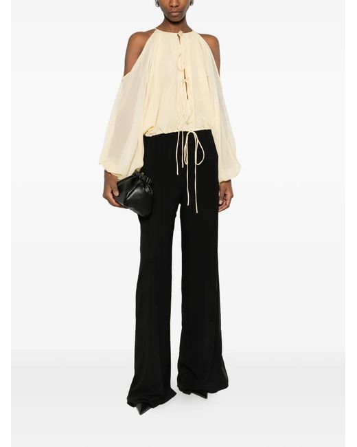ANDAMANE White Cold-Shoulder Drawstring Top