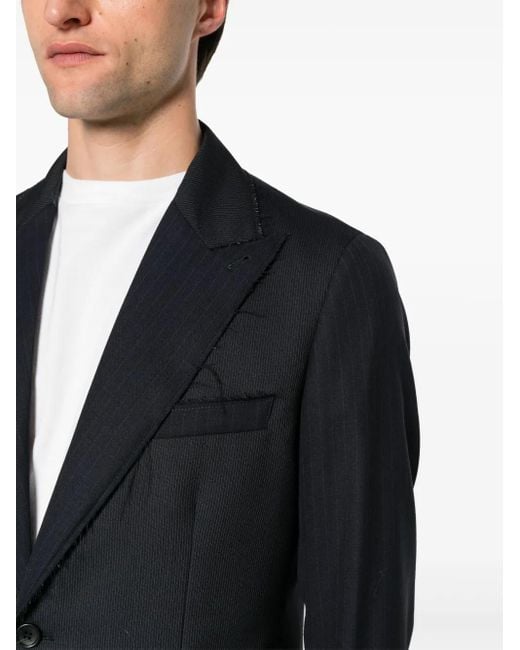Eraldo Black Frayed Pinstriped Wool Blazer for men