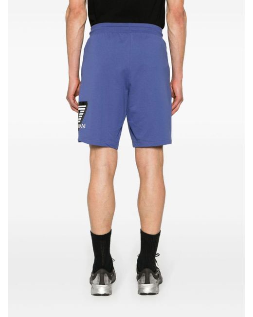 EA7 Blue Logo-print Cotton Track Shorts for men