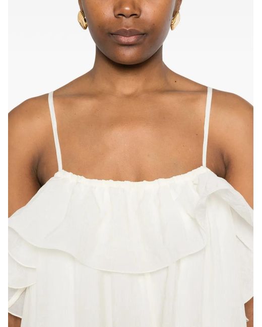 ELEH White Ruffled Midi Dress