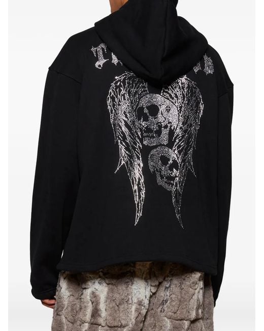 THUG CLUB Black Crystal-Embellished Hoodie for men