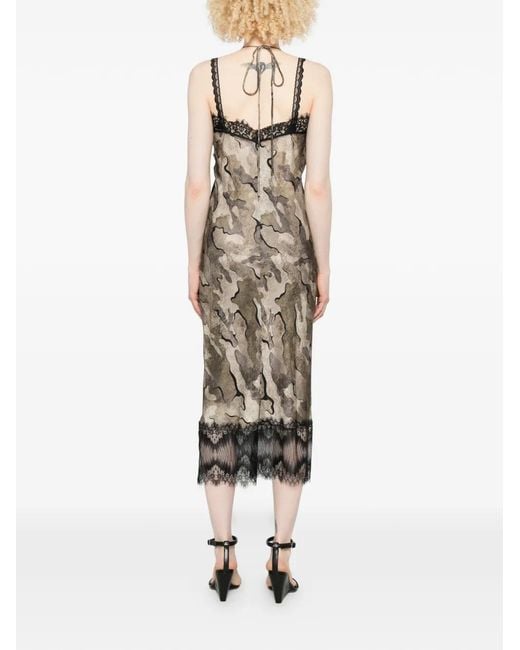 Pinko White Midi Camouflage-Print Lace-Trim Dress