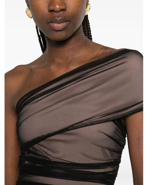 Hervé Léger Black Oralie Ruched One-Shoulder Mini Dress